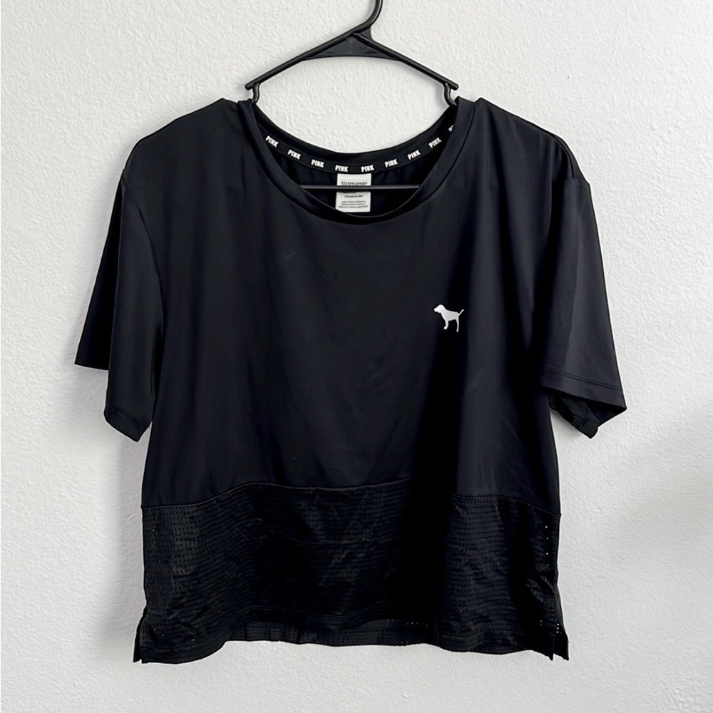 Victoria’s Secret PINK Black Jersey Hem Workout Top